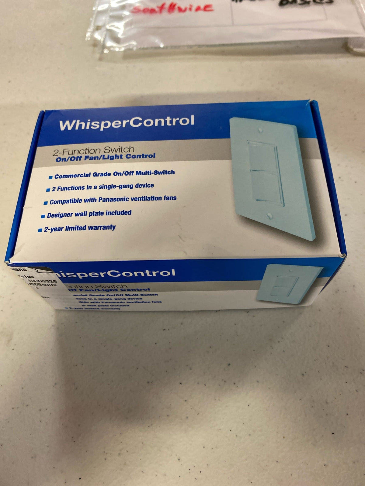 Panasonic FV-WCSW21-W Dual Function Control with Independent Rocker Switches for Whisper Series Bath Fans with Single Gang Box Installation - White