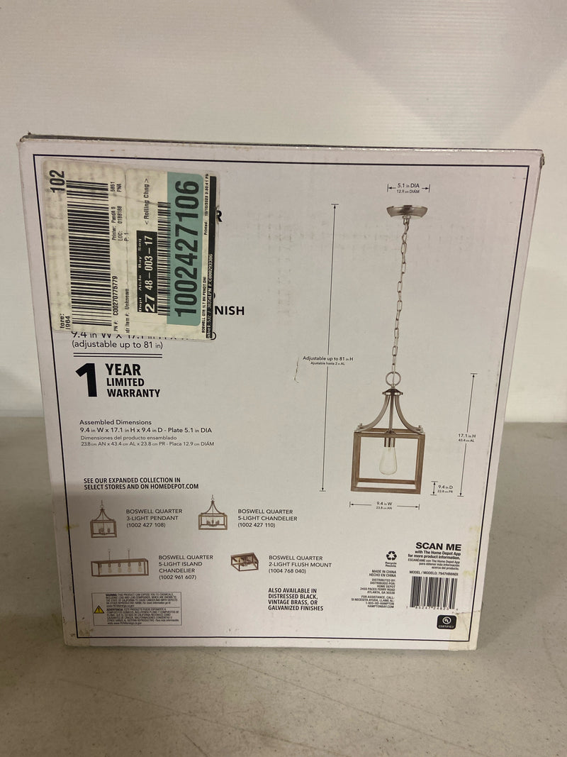 Hampton bay 7947HBBNDI Boswell Quarter 1-Light Brushed Nickel Mini-Pendant with Weathered Wood Accents