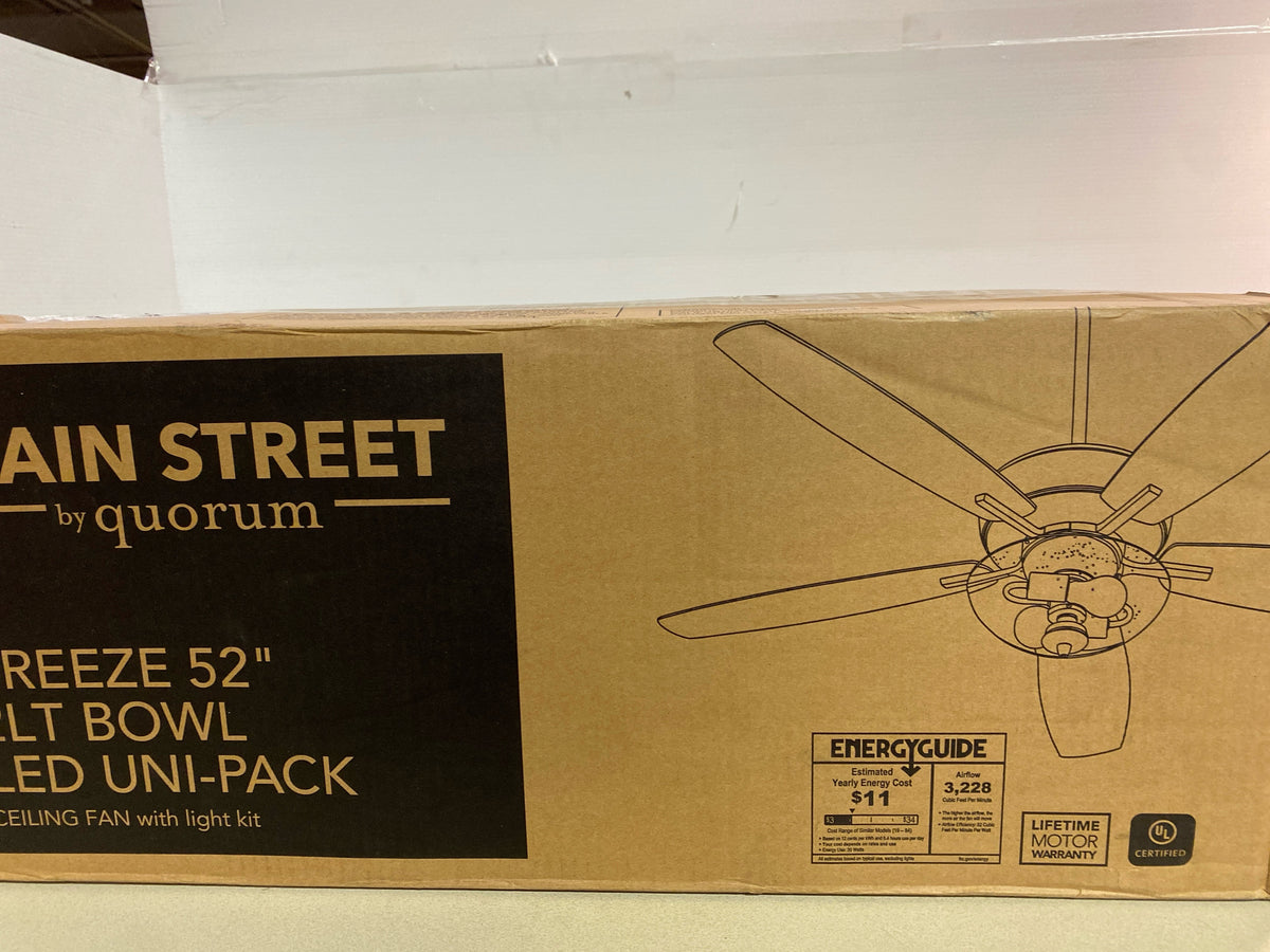 Quorum International 7052-265 Breeze 52" 5 Blade LED Indoor Ceiling Fan with Round Glass Shade - Satin Nickel
