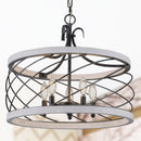 FC4071-H Oaks Aura Bryant Rustic 5-Light Weathered Wood Farmhouse Drum Chandelier, Adjustable Height Caged Chandelier for Dining Room