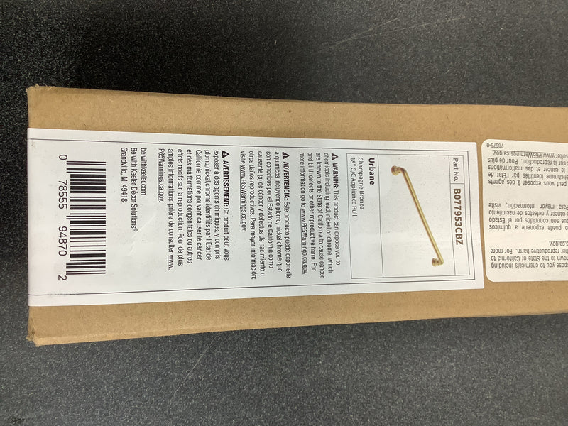 Belwith Keeler B077953CBZ Urbane 18" Center to Center Modern Industrial Pipe Appliance Handle / Appliance Pull - Champagne Bronze
