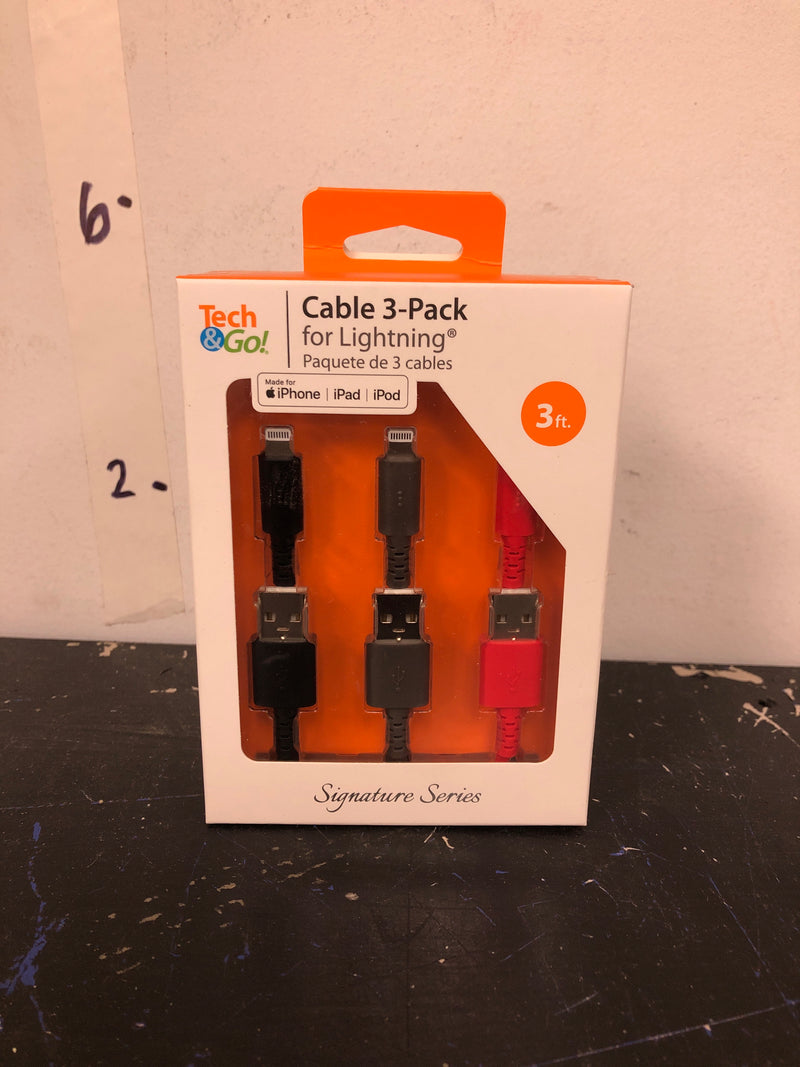 Tech and go 131 3602 TG3 3 ft. Cable for Lightning (3-Pack)