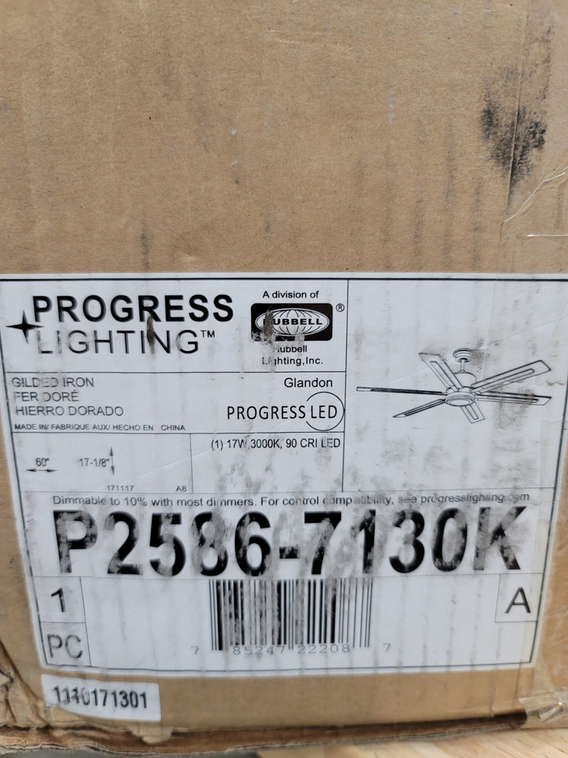 Progress Lighting P2586-7130K Glandon 60" 6 Blade Indoor Ceiling Fan with LED Light Kit and Remote Control - Gilded Iron