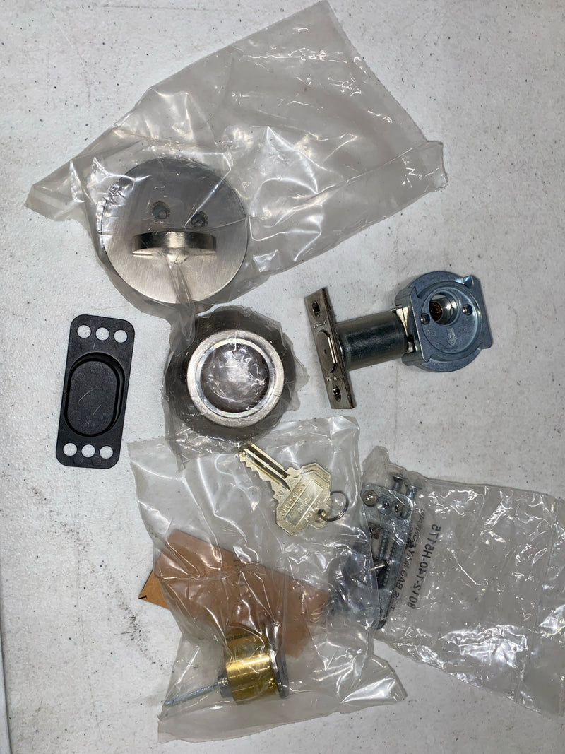 Baldwin 8241056 Contemporary Solid Brass Single Cylinder Keyed Entry Deadbolt from the Estate Collection - Satin Nickel