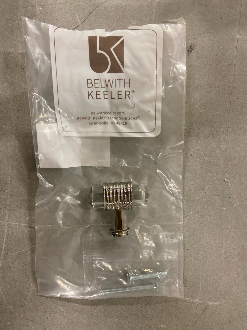 Belwith-Keeler B076303GL-14 Chrysalis Collection T-Knob, 1-7/8 Inch X 3/4 Inch Polished Nickel with Glass