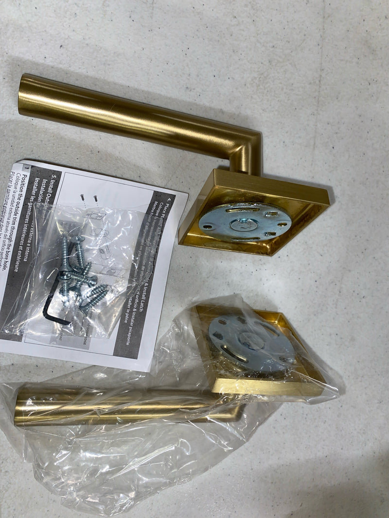 EMTEK Square Rosette Dummy, Pair with Matching Finish Stuttgart Lever - Choice of 7 Finishes - 5050STUUS4 - Satin Brass (US4)