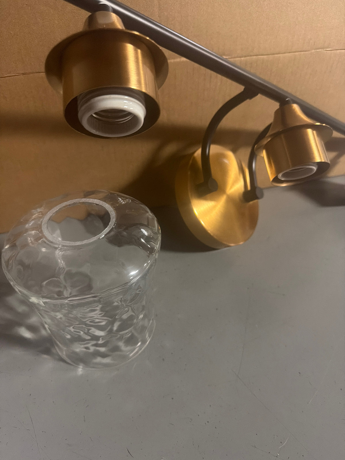 Aiwen 20.07 in Bathroom Vanity Light, 3 Light Industrial Wall Sconces with Hammered Glass Shades, Matte Black and Gold Finish, Vintage Vanity Lighting Over Mirror for Bedroom E26