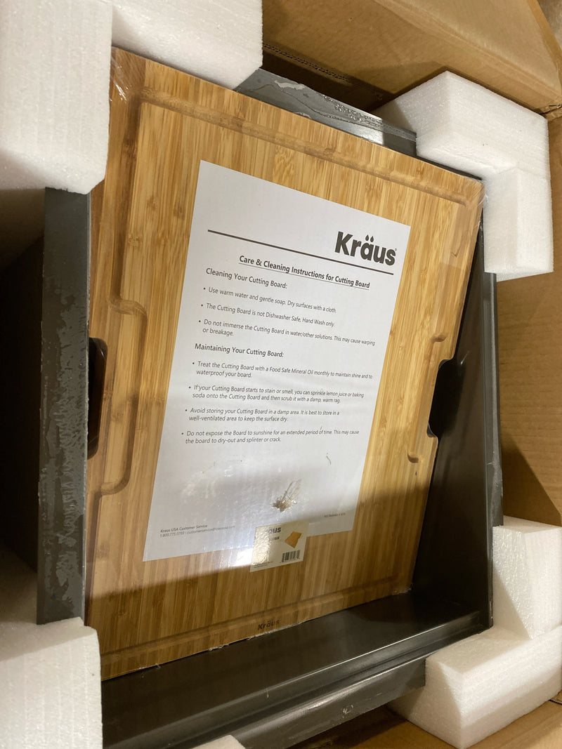 Kraus KWU1101-17-PGM Kore 16-Gauge Black Stainless Steel 17in. Single Bowl Undermount Workstation Kitchen Bar Sink with Accessories