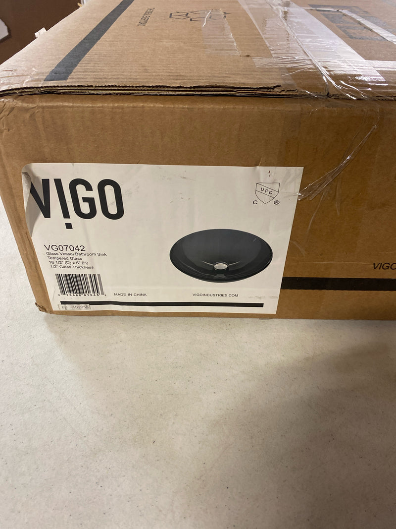 Vigo VG07042 Giovanni Sheer Black Glass 17 in. L x 17 in. W x 6 in. H Round Vessel Bathroom Sink