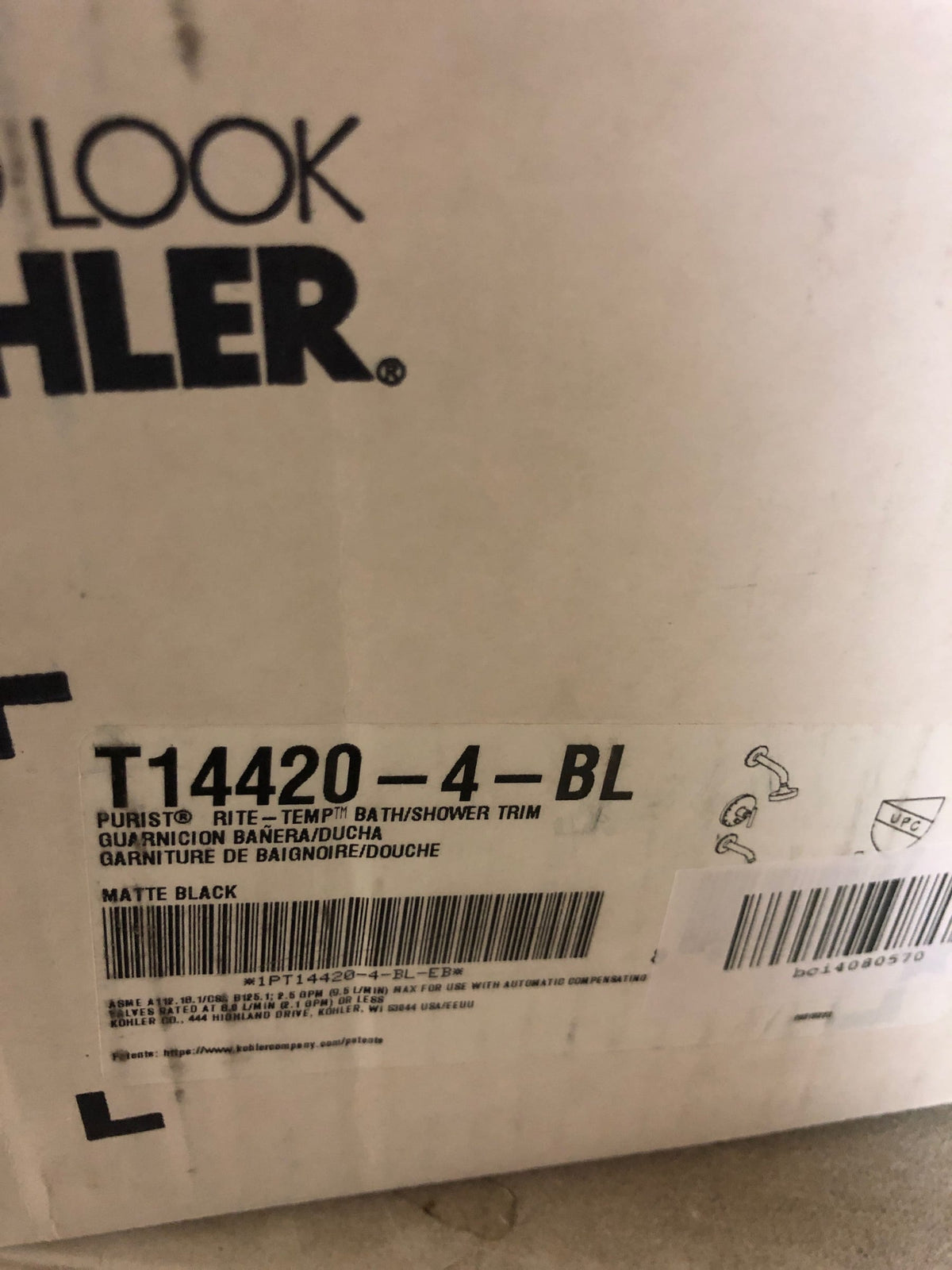 Kohler K-T14420-4-BL Purist Tub and Shower Trim Package with 2.5 GPM Single Function Shower Head with Rite-Temp Technology - Matte Black
