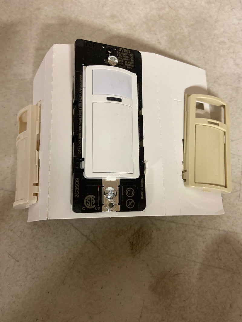 Leviton DVS05-1LZ 5 Amp Single Pole or 3-Way Decora Vacancy Motion Sensor In-Wall Switch, Manual-On , White/Ivory/Light Almond DVS05-1LZ