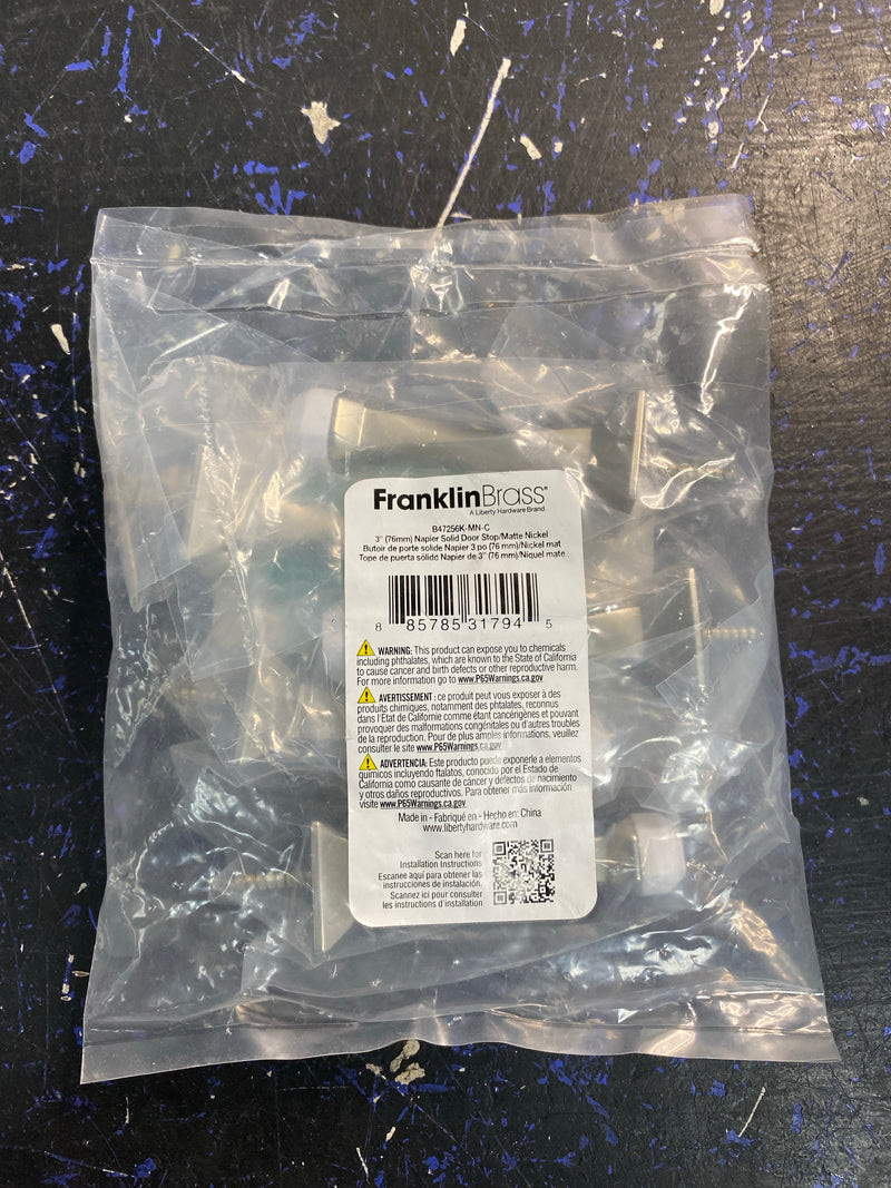 Franklin Brass B47256K-MN-C Napier 3 Inch Baseboard Mounted Rigid Door Stop - Pack of 5 - Matte Nickel