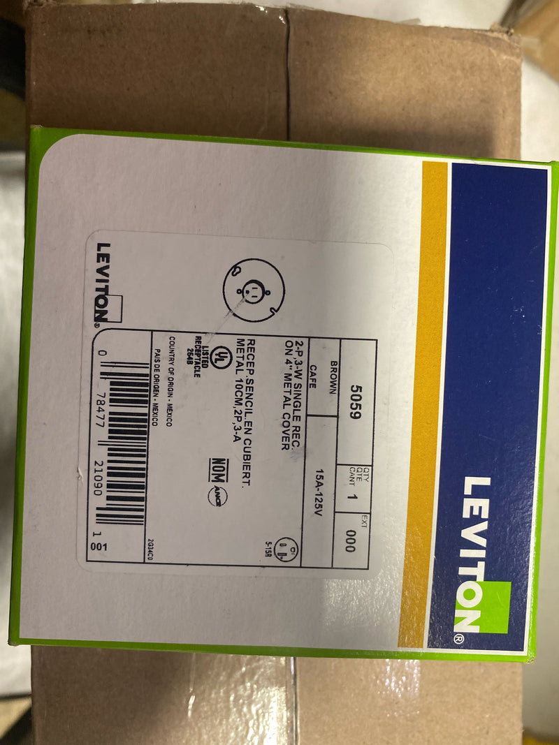 Leviton 15-Amp, 125 Volt, 3-Wire Round Type Single Receptacle On 4-Inch Cover, Zinc Plated Steel, 5059, Green