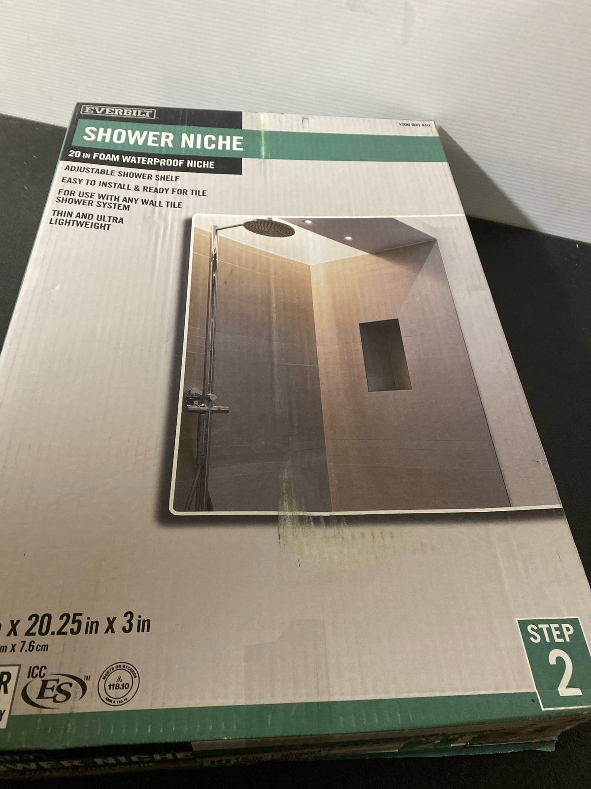 Everbilt EVB1220N Watershield Shower System 13.25 in. x 21.25 in. x 3.5 in. Shower Niche With Adjustable Shelf