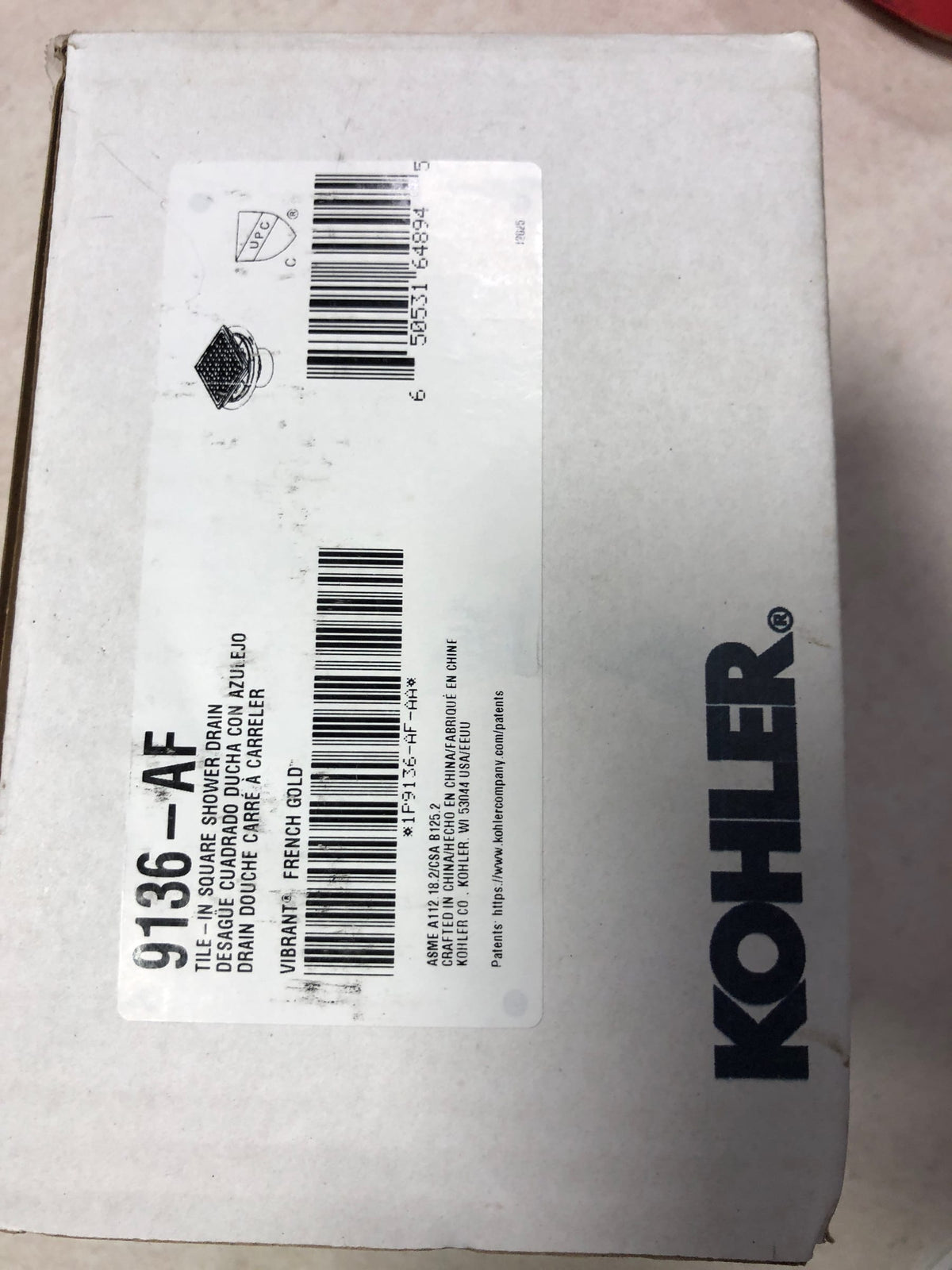 Kohler K-9136-AF Square Design Tile-In Shower Drain - French Gold