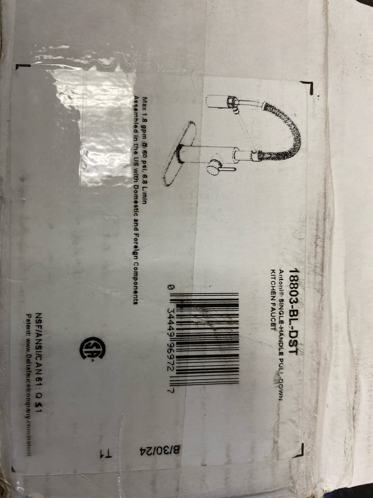 Delta 18803-BL-DST Antoni 1.8 GPM Single Hole Pre-Rinse Pull Down Kitchen Faucet - Includes Escutcheon - Matte Black