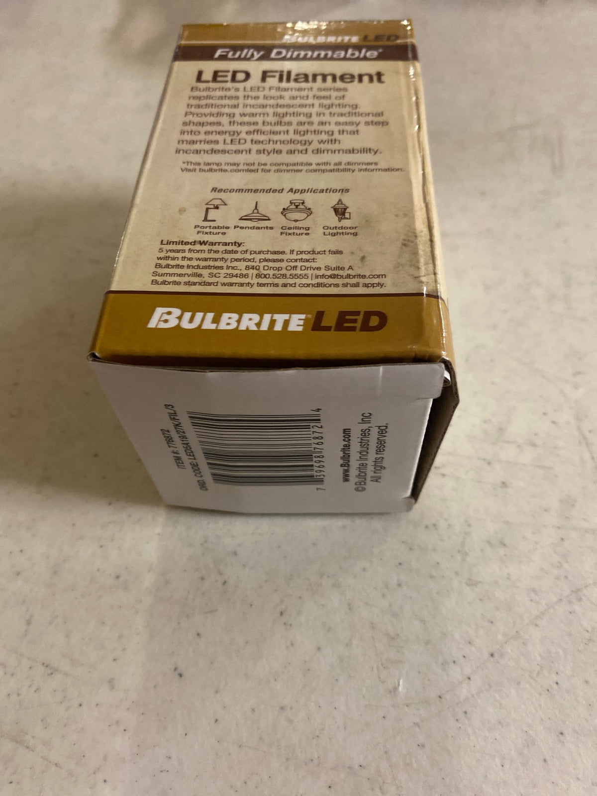 Bulbrite 5W A19 LED Filament Bulb, E26 Base, Dimmable 2700K, Clear
