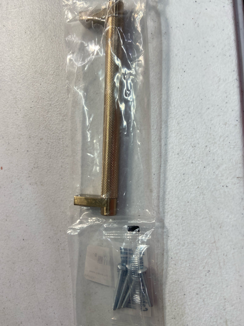 Emtek 84055.RECUS4.KNUS4 Knurled 6 Inch Center to Center Bar Cabinet Pull with Rectangular Stem from the SELECT Collection - Satin Brass / Satin Brass Stem