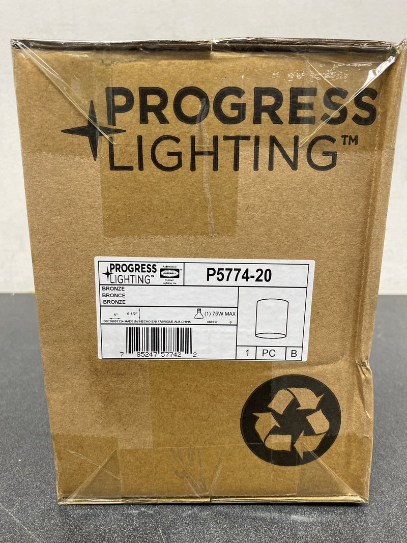 Progress Lighting P5774-20 Cylinder 1 Light Flush Mount Outdoor Ceiling Fixture - 5" Wide - Bronze