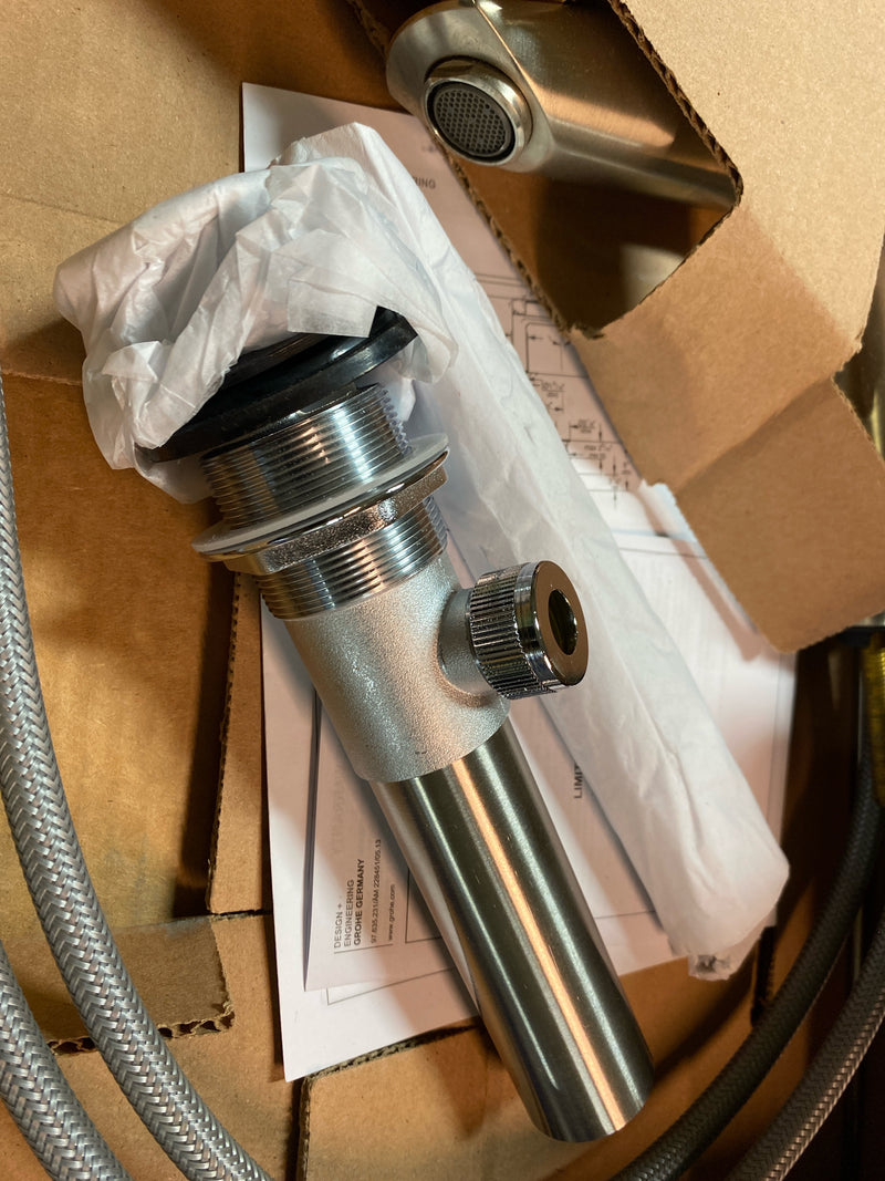 Grohe 23794ENA Lineare 1.2 GPM Single Hole Bathroom Faucet with SilkMove, StarLight, AquaGlide, and QuickFix Technologies - Includes Pop-Up Drain Assembly - Brushed Nickel