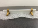 Sietto P-1901-9-SB Adjustable Center to Center 9 Inch Long Handle Cabinet Pull with White Glass - Satin Brass