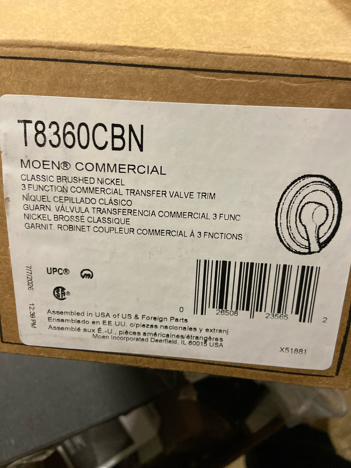 Moen T8360CBN 3-Function Transfer Valve Trim from the Commercial Collection - Classic Brushed Nickel