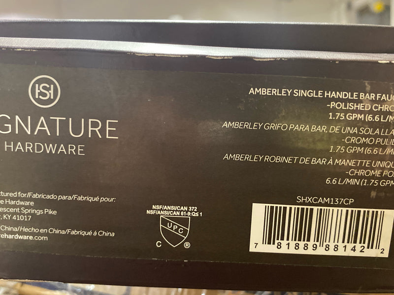 Signature Hardware SHXCAM137CP Amberley 1.8 GPM Single Hole Bar Faucet - Chrome