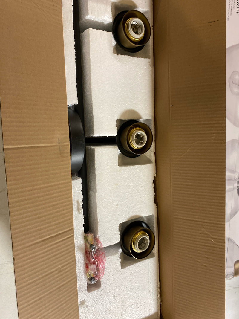 Globe electric 51853 Harrow 26.3 in. 3-Light Dark Bronze Vanity Light with Antique Brass Accents and Clear Glass Shades for Bathroom