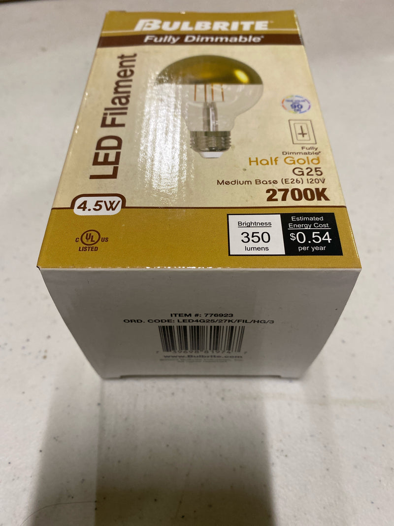 Bulbrite 776923 - LED4G25/27K/FIL/HG/3 Globe Style Antique Filament LED Light Bulb
