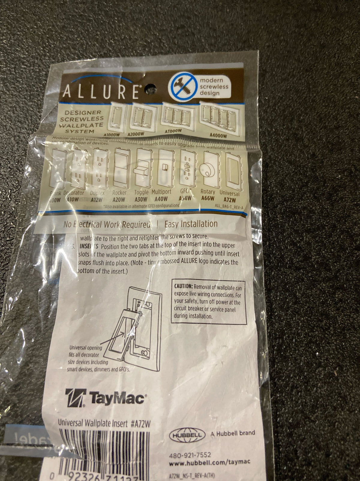TayMac A72W Allure 1 Gang Rocker / GFI Wall Plate - White