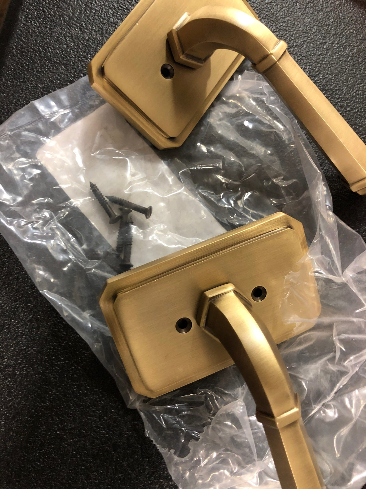 Signature Hardware 479332 Matteen Left Handed Solid Brass Dummy Door Lever Set - Antique Brass