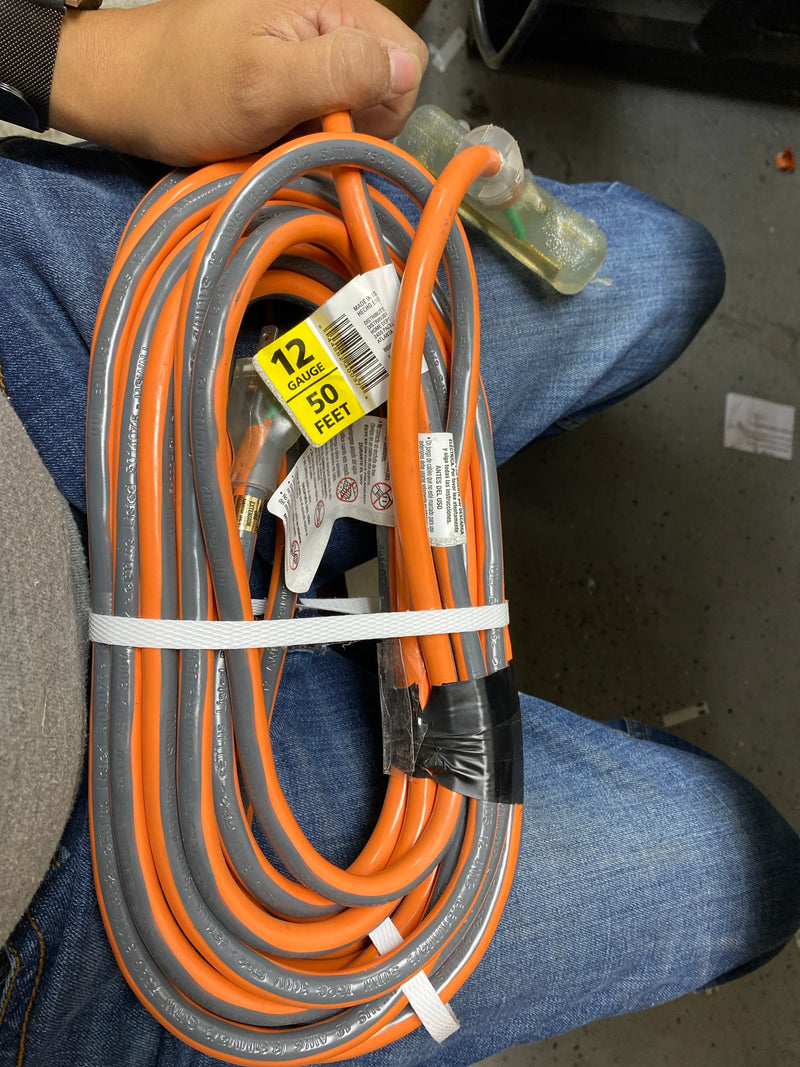Ridgid 76050RGD 50 ft. 12/3 Heavy Duty Indoor/Outdoor Extension Cord with Tritap Lighted End, Orange/Grey
