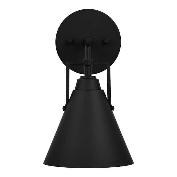 Home decorators collection 4000301-112 Insdale 1-Light Matte Black Modern Industrial Bathroom Vanity Light with Black Metal Shade