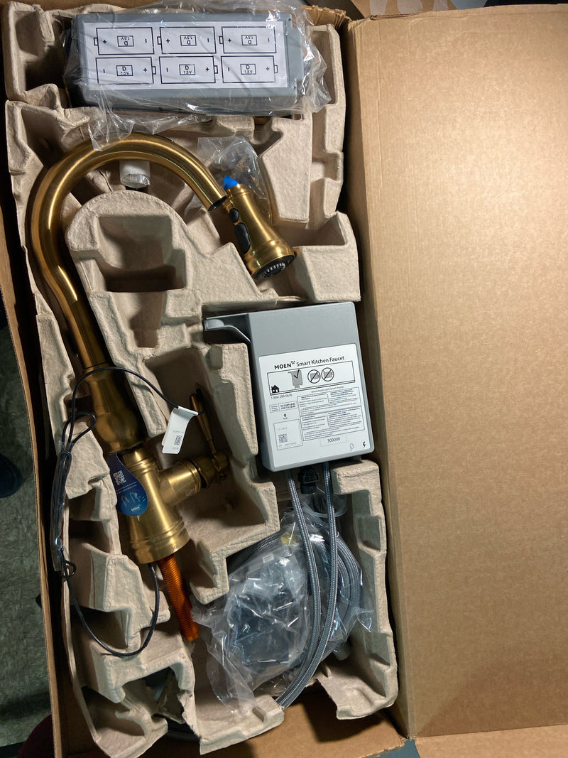 Moen S73004EV2BG Weymouth 1.5 GPM Single Hole Pull Down Smart Kitchen Faucet with Motion Control and Voice Activation - Brushed Gold