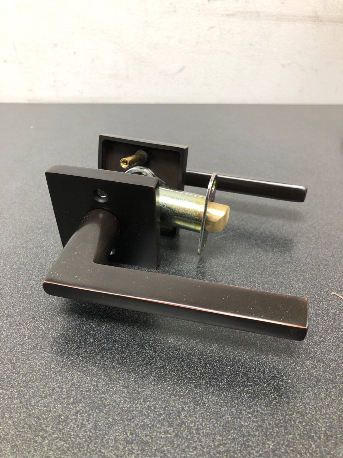 Emtek 5110HLOUS10BRH Helios Right Handed Passage Door Lever Set with Square Rose - Oil Rubbed Bronze
