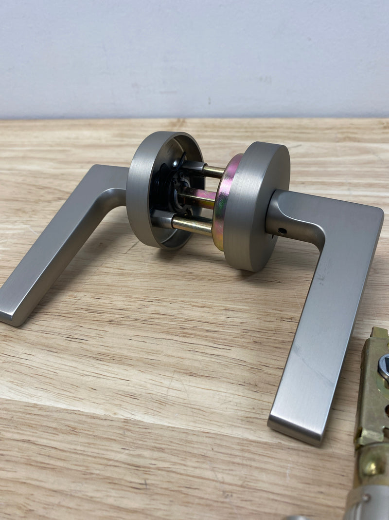 Sure-Loc BS102-RD 15 Basel Privacy Door Lever Set with Round Rose - Satin Nickel