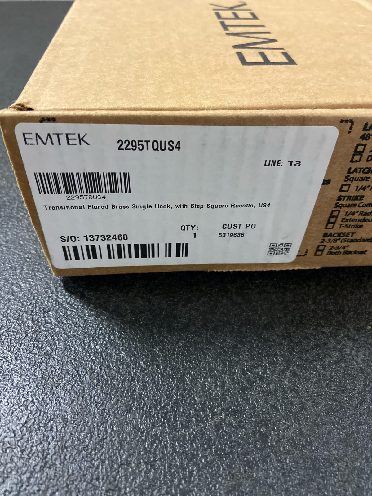 Emtek 2295TQUS4 Transitional Flared Single Robe Hook with Step Square Rosette - Satin Brass