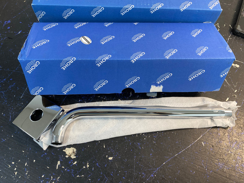 Grohe 27489000 12" Rain Shower Arm with Square Flange and 1/2" Threaded Conncection - Starlight Chrome