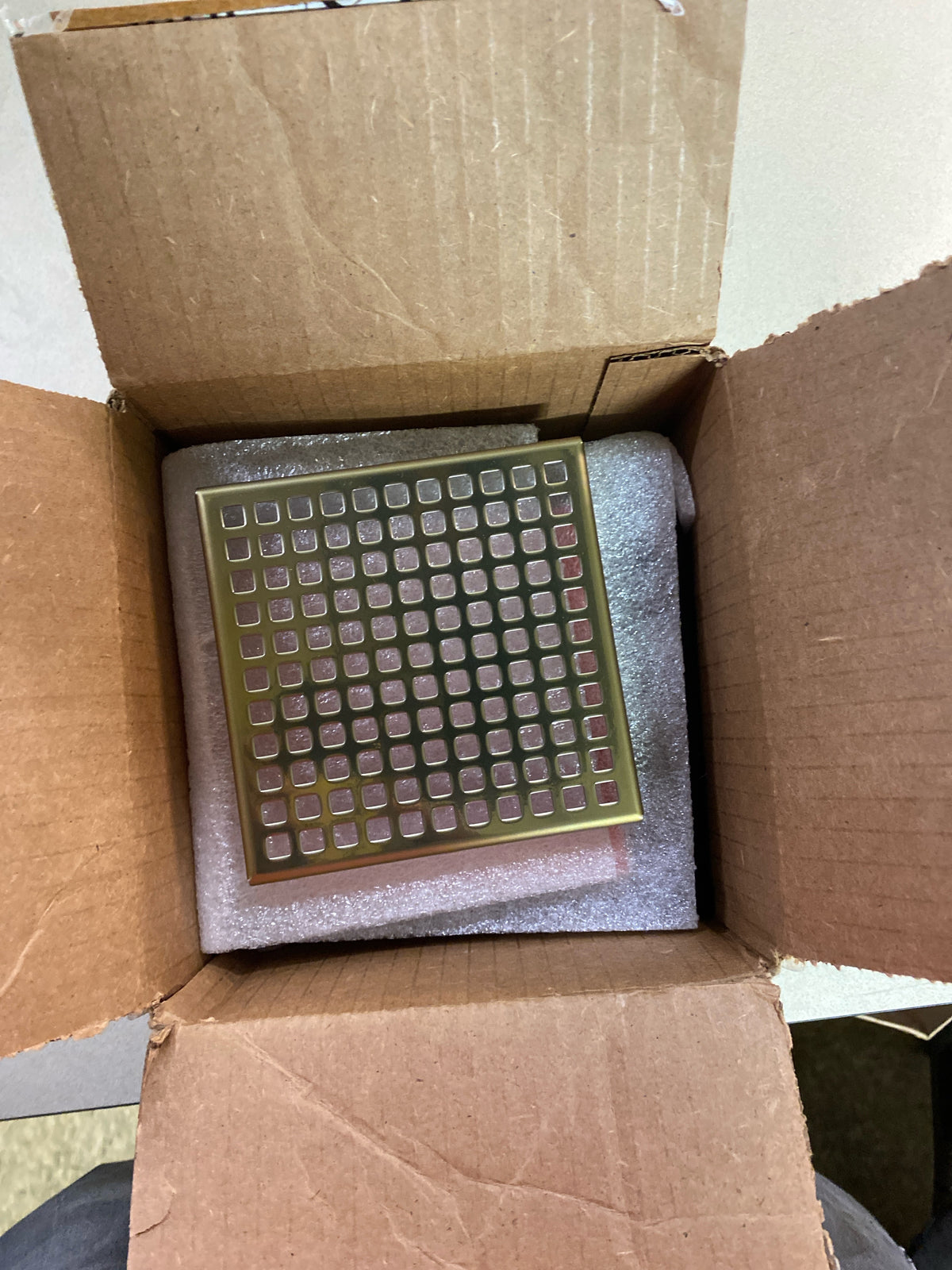 Infinity Drain LQD5-2P PB 5" x 5" LQD 5 Squares Pattern Center Drain Kit, PVC Drain Body and 2" Outlet - Polished Brass