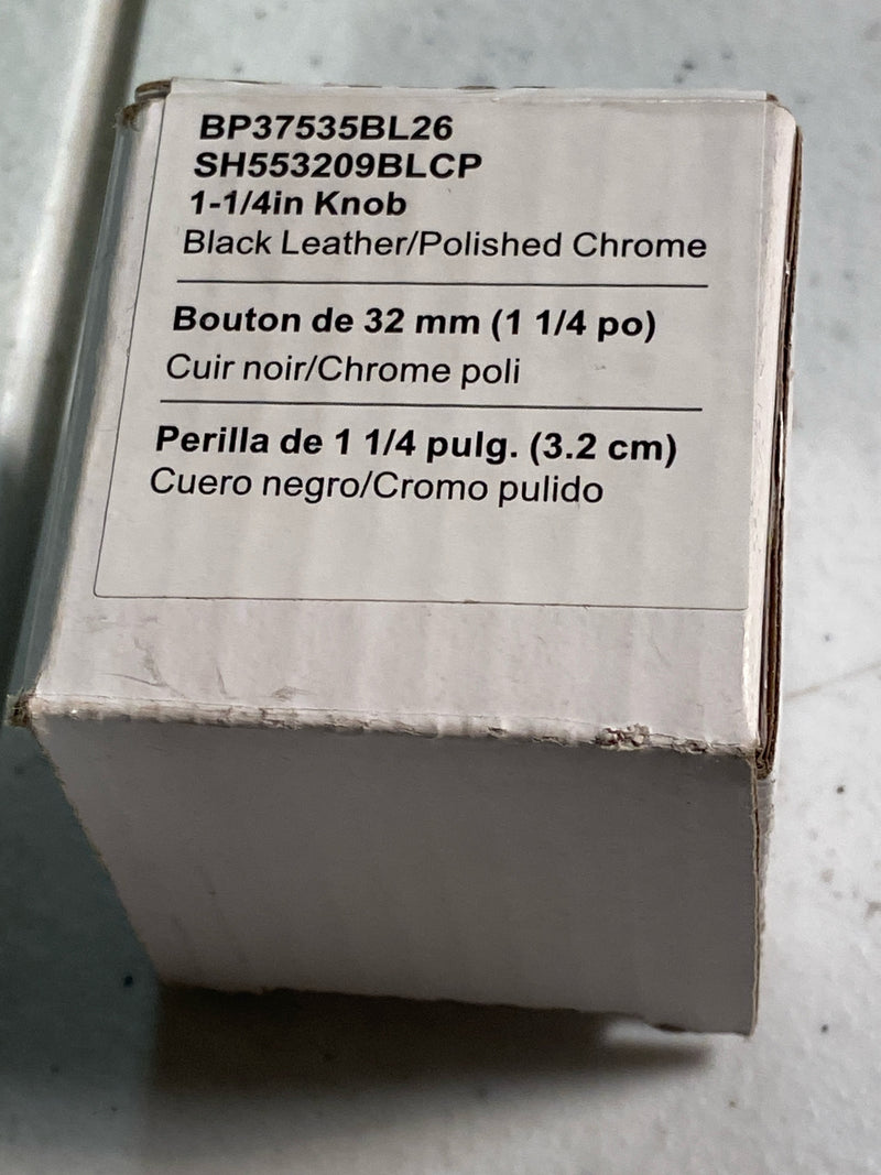 Signature Hardware 489577 Lazzara 1-1/4 Inch Black Leather Mushroom Cabinet Knob - Polished Chrome