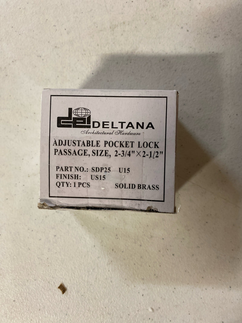 Deltana SDP25U15 Solid Brass 2-1/2" x 2-3/4" Adjustable Pocket Door Passage Lock - Satin Nickel