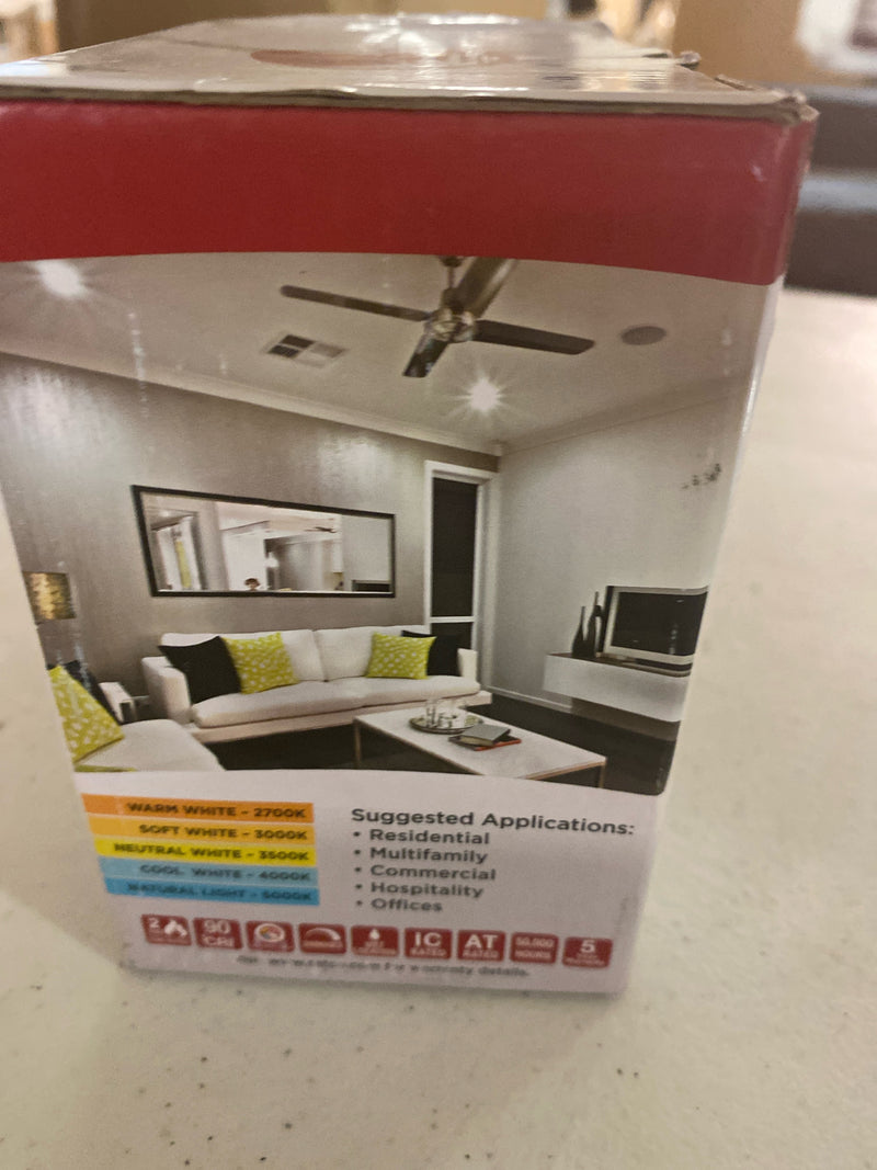 Satco S11880 4 in. Adjutsable CCT Canless New Construction IC Rated Dimmable Indoor Fire Rated Integrated LED Recessed Light