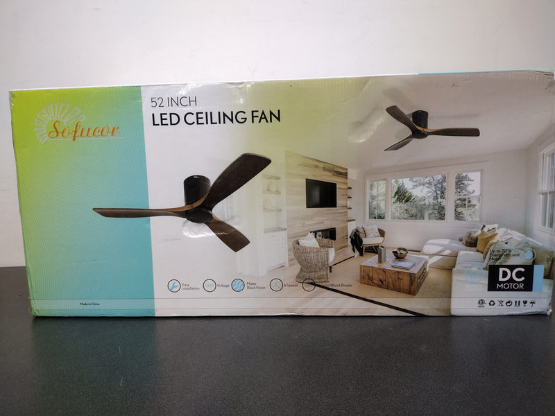 Sofucor 52 Inch Low Profile Ceiling Fan 3 Carved Wood Fan Blade Noiseless Reversible DC Motor Remote Control Without Light Flush Mount Farmhouse Ceiling Fan No Light for Low Ceiling