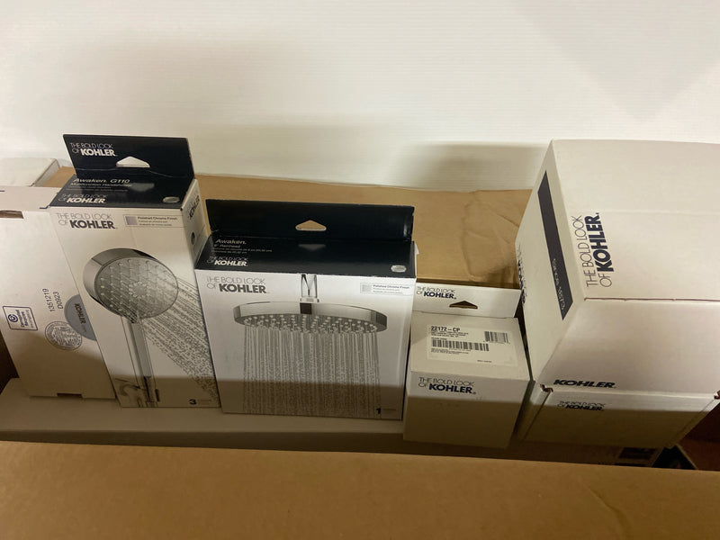 Kohler K-26914-Y-CP Awaken Pressure Balanced 2.5 GPM Shower System with Shower Head, Multi Function Hand Shower, Slide Bar, Wall Supply, Shower Arm, Hose, and Valve Trim - Polished Chrome