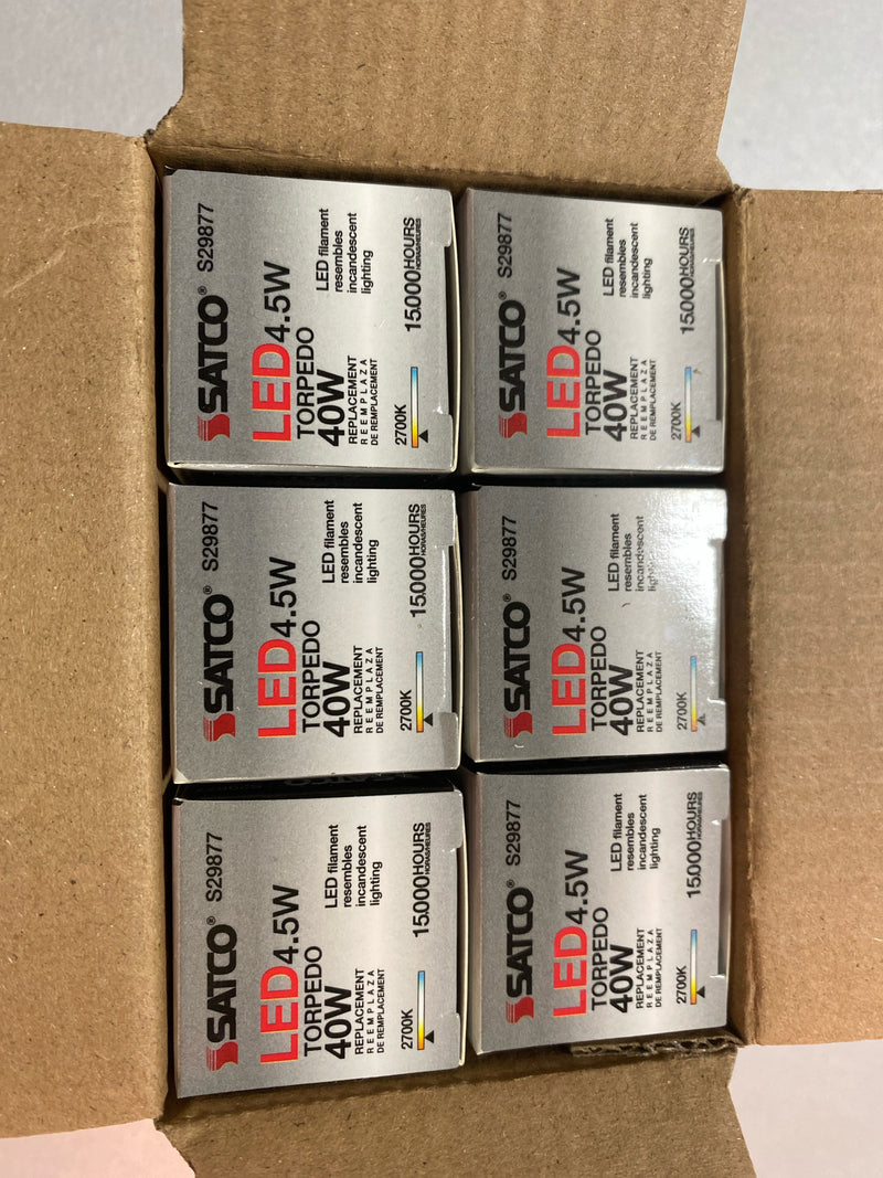 Satco S29877 Candle Shape 4.5 Watt 120 Volt B10 LED Bulb E12 Candelabra Base; 2700K (6 LED Light Bulbs)