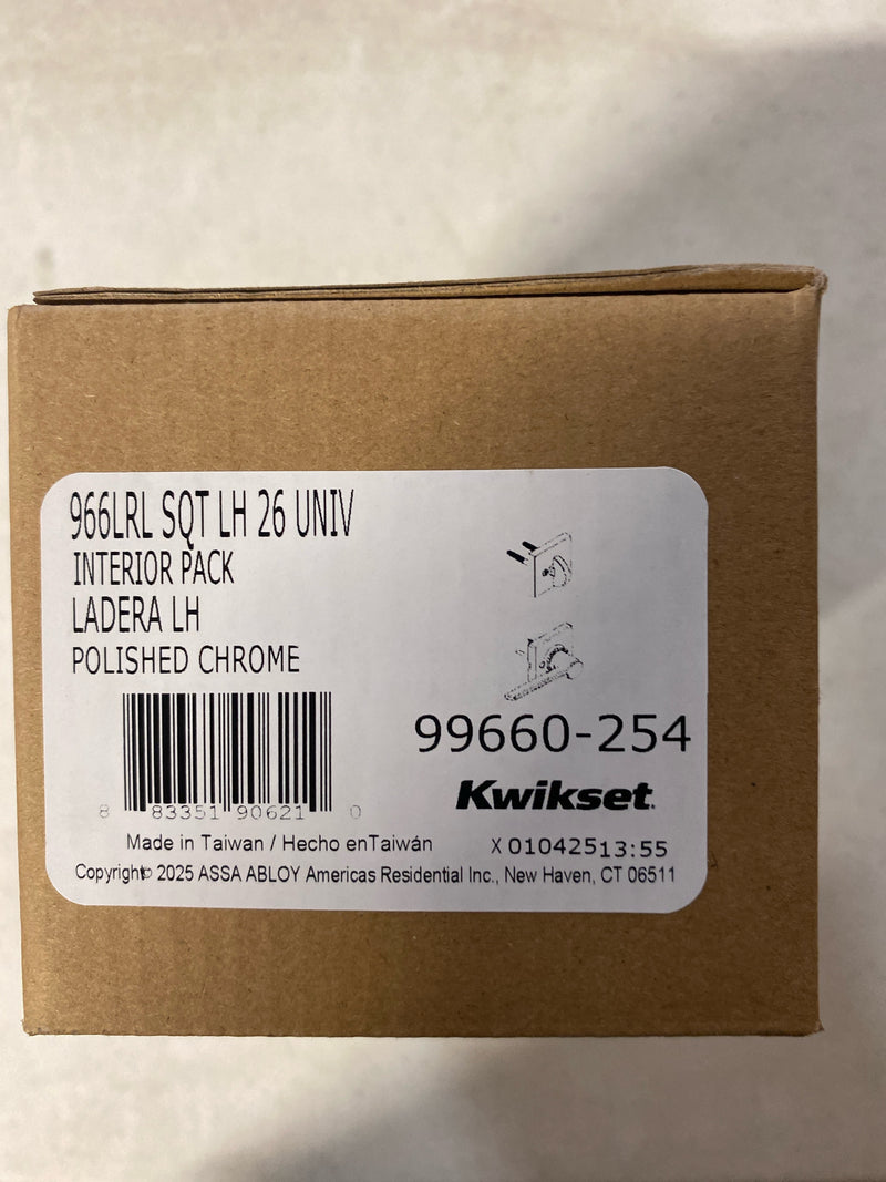 Kwikset 966LRLSQTLH.UNIV Ladera Left Handed Lever Single Cylinder Interior Pack with Square Rose for Handlesets - Polished Chrome