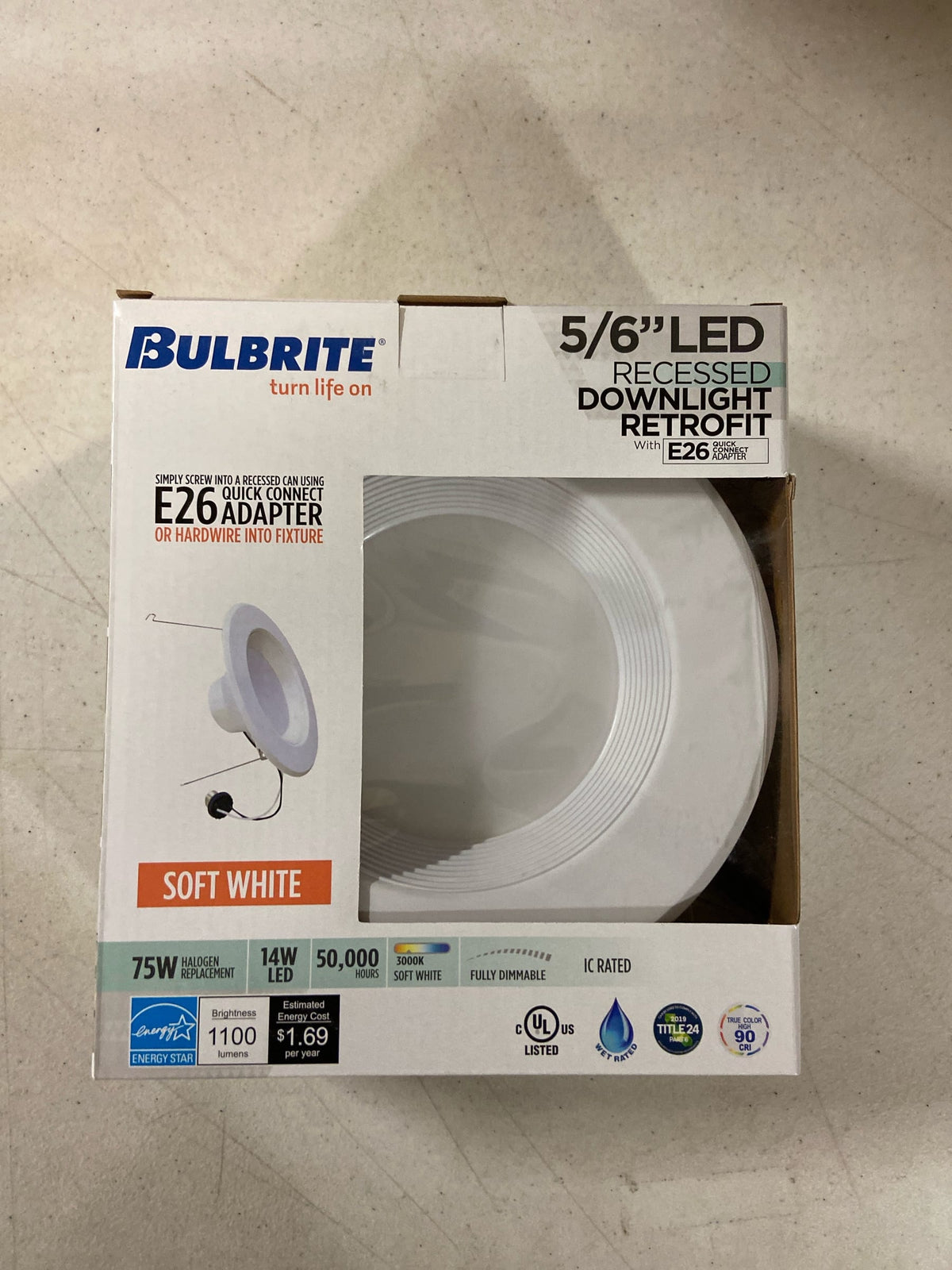 Bulbrite 773166 7" Medium (E26) Baffle Recessed Trim - White
