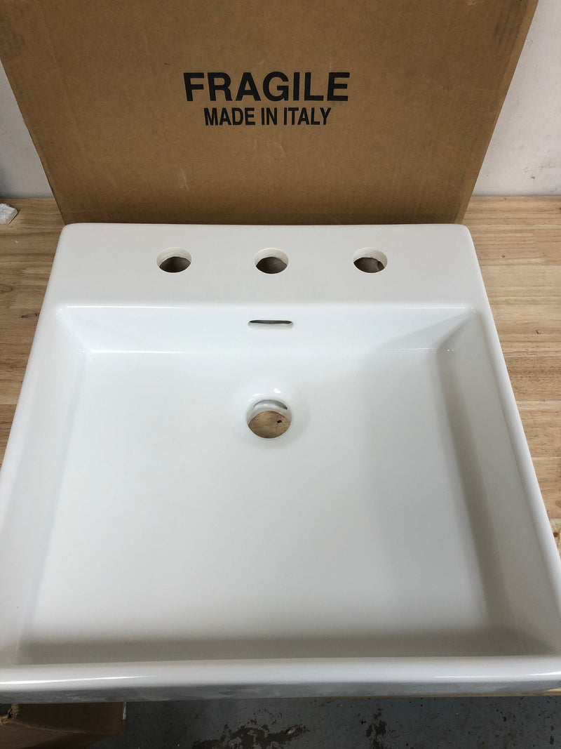 WS Bath Collections Plain 45W.03 WG Plain 17-11/16" Square Ceramic Vessel / Wall Mounted Bathroom Sink with Overflow and 3 Faucet Holes at 8" Centers - White