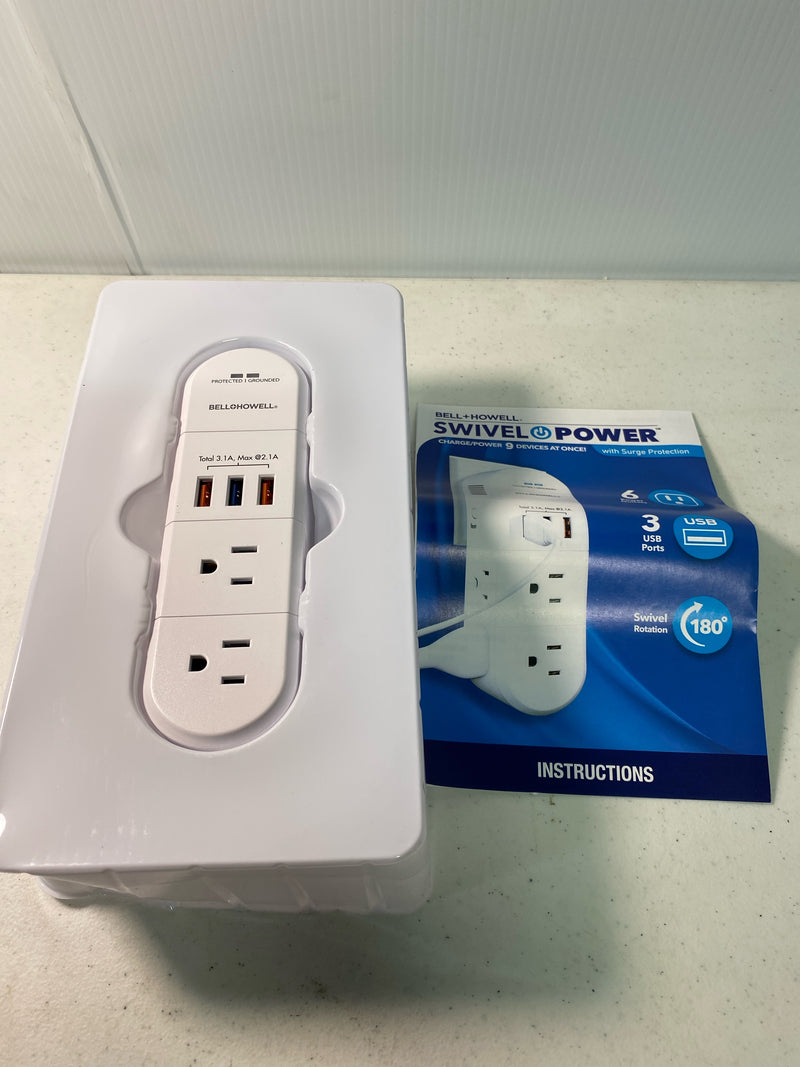 Bell + howell 7544 Swivel Power 180-Degree Swiveling Design 6-Outlets & 3 USB Port Outlet Splitters Charging Wall Tap with Surge Protection