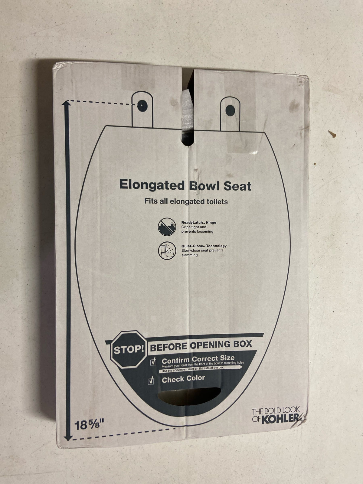 KOHLER K-27331-0 Glissade ReadyLatch Quiet Close Elongated Toilet Seat, White, Grip-Tight Hardware, Quiet Close Lid Prevents Slamming
